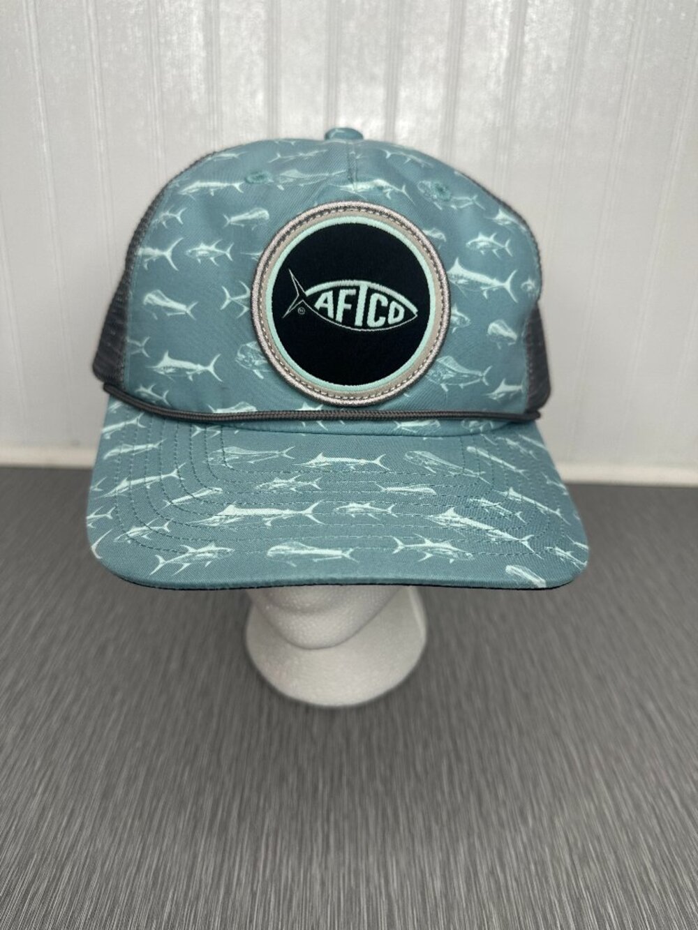 AFTCO Fishing Trucker Hat Blue Tuna Print Snapback Mesh Adjustable Cap